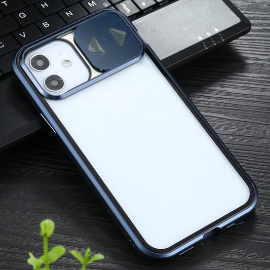 Sliding Lens Cover Mirror Design Four-corner Shockproof Magnetic Metal Frame Double-sided Tempered Glass Case, For iPhone 12 mini, For iPhone 12 Pro Max