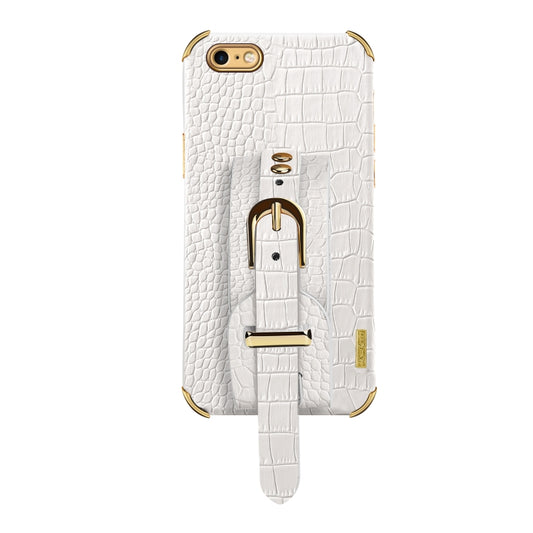 Electroplated TPU Crocodile Pattern Leather Case with Wrist Strap, For iPhone 6, For iPhone SE 2022 / SE 2020 / 8 / 7, For iPhone 8 Plus / 7 Plus, For iPhone XS / X, For iPhone XR, For iPhone XS Max, For iPhone 11, For iPhone 11 Pro, For iPhone 11 Pro Max