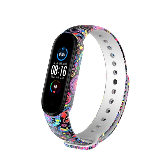 For Xiaomi Mi Band 6 (CA8856) Colored Drawing Silicone Replacement Strap Watchband, Peacock, Colorful Starry Sky, White Skull, Butterflies, Colorful Skull, Magic Cloud, Autumn Leaves, Blue Rose, Flamingo, Footprint, Cartoon, Yellow Leopard, Oil Paintin...