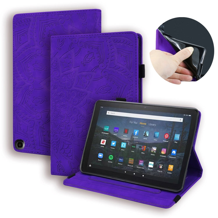 Calf Pattern Double Folding Design Embossed Leather Case with Holder & Card Slots & Pen Slot & Elastic Band, For Samsung Galaxy Tab A7 Lite 8.7 (2021) T220 / T225, For Amazon Fire HD 10 / 10 Plus (2021)