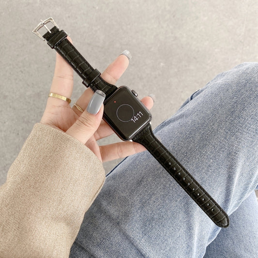 Crocodile Texture Leather Replacement Strap Watchband, For Apple Watch Series 7 41mm / & 6 & SE & 5 & 4 40mm, For Apple Watch Series 7 45mm / & 6 & SE & 5 & 4 44mm