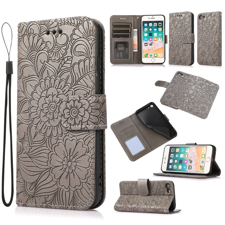 Skin Feel Embossed Sunflower Horizontal Flip Leather Case with Holder & Card Slots & Wallet & Lanyard, For iPhone X / XS, For iPhone XS Max, For iPhone 6 / 6s, For iPhone 6 Plus / 6s Plus, For iPhone 7 Plus / 8 Plus, For iPhone 7 / 8 / SE(2020)