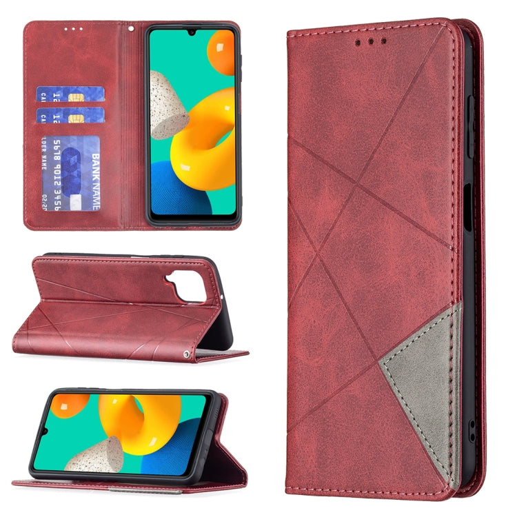 Rhombus Texture Horizontal Flip Magnetic Leather Case with Holder & Card Slots, For Samsung Galaxy M32