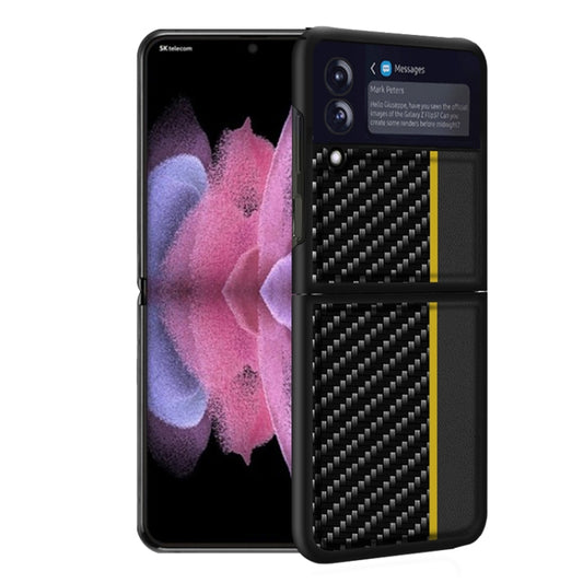 Carbon Fiber Texture Shockproof Splicing Leather Case, For Samsung Galaxy Z Flip3 5G