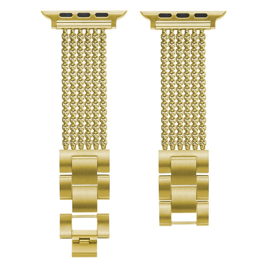 Six-chains Three-beads Steel Replacement Strap Watchband For Apple Watch Series, 7 41mm / 6 & SE & 5 & 4 40mm / 3 & 2 & 1 38mm, 7 45mm / 6 & SE & 5 & 4 44mm / 3 & 2 & 1 42mm