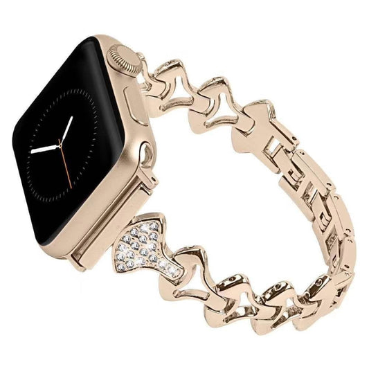 Sector Shape Diamond Metal Replacement Strap Watchband For Apple Watch Series, 7 41mm / 6 & SE & 5 & 4 40mm / 3 & 2 & 1 38mm, 7 45mm / 6 & SE & 5 & 4 44mm / 3 & 2 & 1 42mm