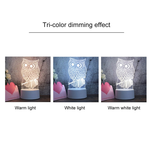 White Base Creative 3D Tricolor LED Decorative Night Light, Button Plug Version, Cat, Iorn Tower, I Love You, Plain Sailing, Owl, Jellyfish, Love Balloon Bear, Castle in the Sky, Have You All the Way, Love Bear, Deer, Geometric Horse, Castle, Heart