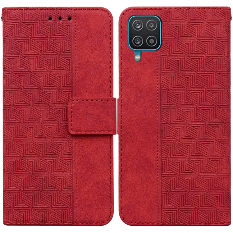 Geometric Embossed Leather Phone Case, For Samsung Galaxy M32 4G Indian / International Version