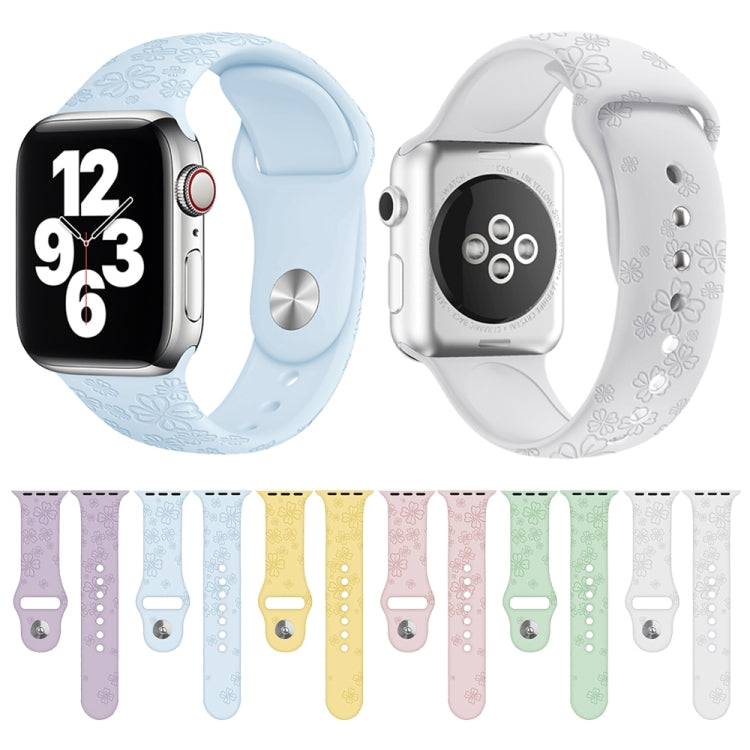 Four-leaf Clover Embossing Silicone Watchband For Apple Watch Series, 7 41mm / 6&SE&5&4 40mm / 3&2&1 38mm, 7 45mm / 6&SE&5&4 44mm / 3&2&1 42mm