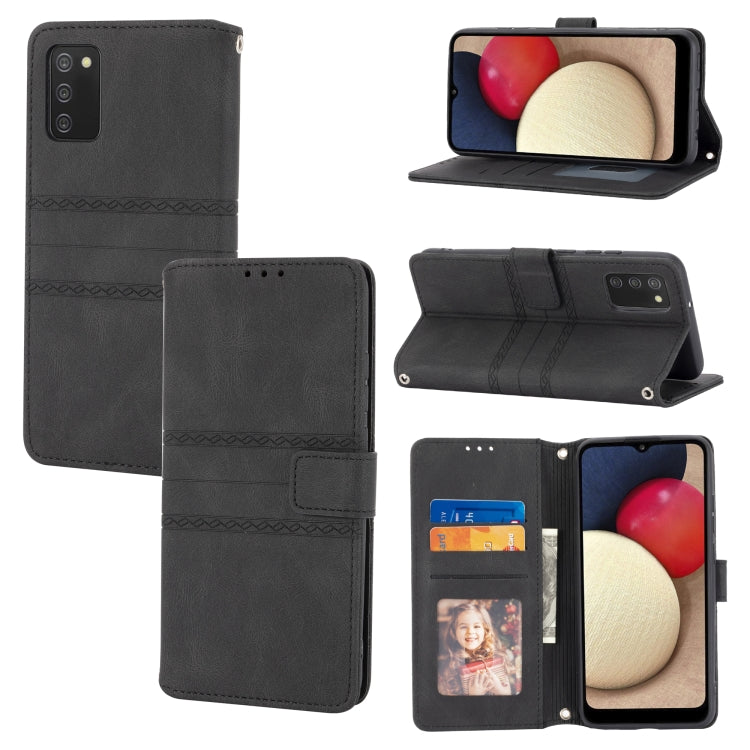 Embossed Striped Magnetic Buckle Horizontal Flip Phone Leather Case, For Samsung Galaxy A03s 164.2mm US Version