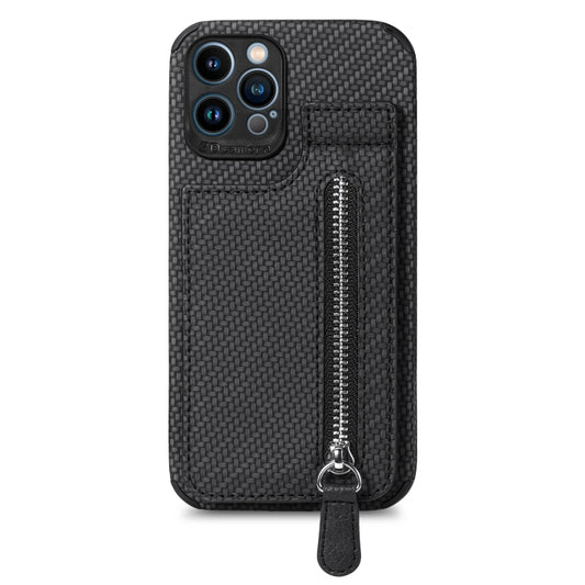 Carbon Fiber Vertical Flip Zipper Phone Case, For iPhone 13 mini, For iPhone 13, For iPhone 13 Pro, For iPhone 13 Pro Max, For iPhone 12 mini, For iPhone 12, For iPhone 12 Pro, For iPhone 12 Pro Max, For iPhone 11, For iPhone 11 Pro, For iPhone 11 Pro Max