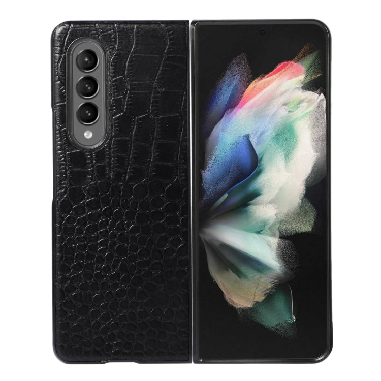 Crocodile Top Layer Cowhide Leather Phone Case, For Samsung Galaxy Z Fold4