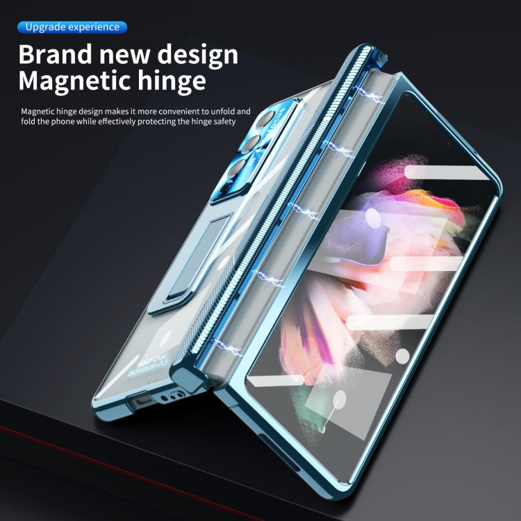 Magnetic Hinges Plating Phone Case with Holder, For Samsung Galaxy Z Fold3 5G