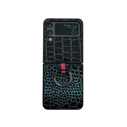 Crocodile Texture Genuine Leather Phone Case with Ring, For Samsung Galaxy Z Flip4
