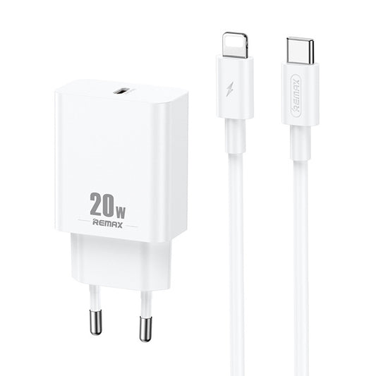 REMAX RP-U5 Extreme 2 Series 20W PD Charger + 1m USB-C / Type-C to 8 Pin Fast Charge Data Cable Set, CN Plug, EU Plug, US Plug