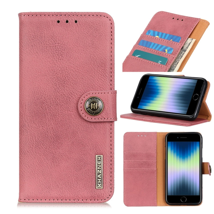 KHAZNEH Cowhide Texture PU + TPU Left and Right Open Leather Case with Bracket & Line Card and Wallet, For iPhone SE 2022 / SE 2020