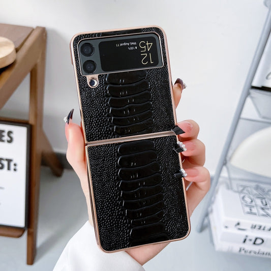 Genuine Leather Weilai Series Nano Electroplating Phone Case, For Samsung Galaxy Z Flip4 5G, For Samsung Galaxy Z Flip3 5G