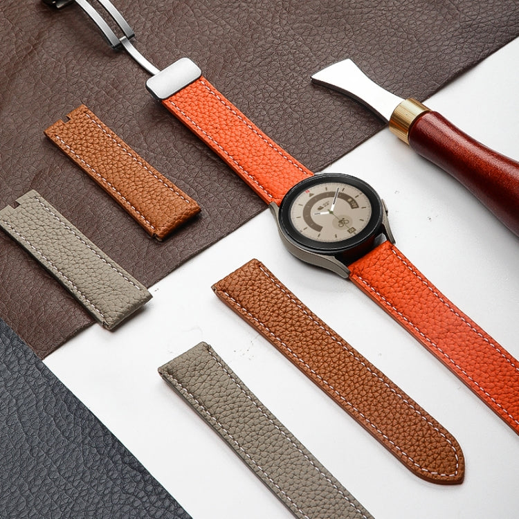 For Samsung Galaxy Watch5 40mm / 44mm Litchi Genuine Leather Watch Band, Black Buckle, Silver Buckle