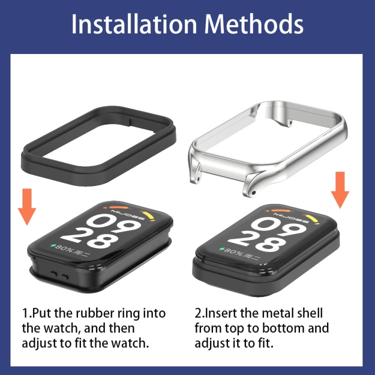 Mijobs Metal Shell Silicone Watch Band, For Xiaomi Smart Band 8 Active / Redmi Band 2