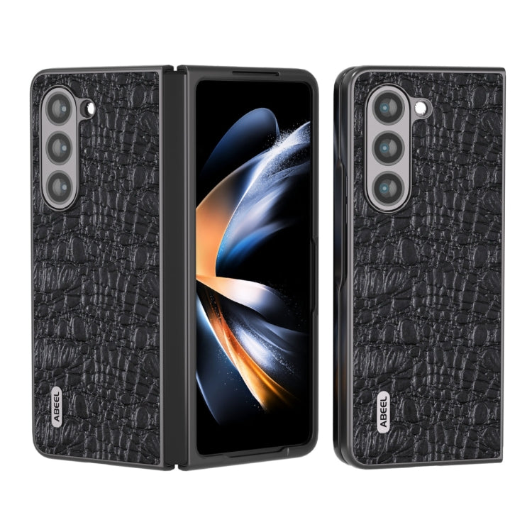 ABEEL Genuine Leather Sky Series Black Edge Phone Case, For Samsung Galaxy Z Flip5, For Samsung Galaxy Z Fold5