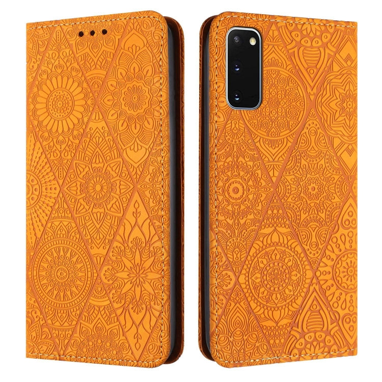 Ethnic Embossed Adsorption Leather Phone Case, For Samsung Galaxy S20, For Samsung Galaxy S20+, For Samsung Galaxy S20 FE, For Samsung Galaxy S20 Ultra, For Samsung Galaxy A02s 166mm, For Samsung Galaxy A03s 166mm, For Samsung Galaxy A12 5G