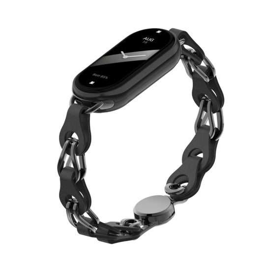 Hollow Leather Chain Magnetic Buckle Watch Band, For Xiaomi Smart Band 10 / 9 / 8