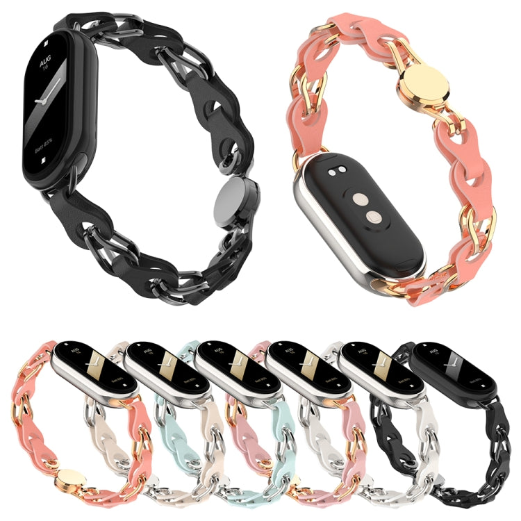 Hollow Leather Chain Magnetic Buckle Watch Band, For Xiaomi Smart Band 10 / 9 / 8