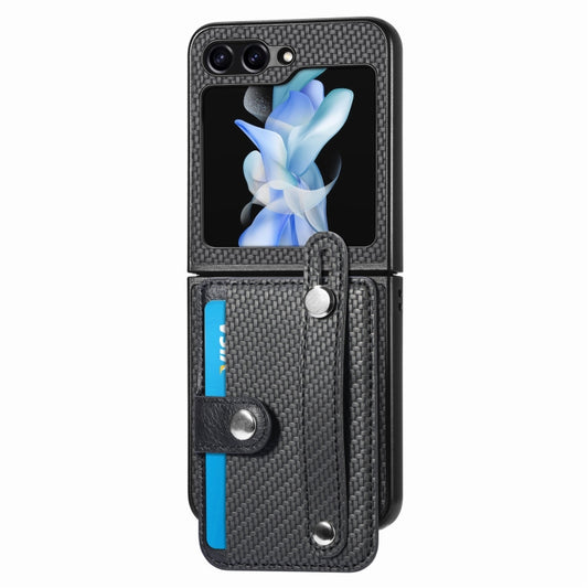Carbon Fiber Wristband Wallet Back Phone Case, For Samsung Galaxy Z Flip5