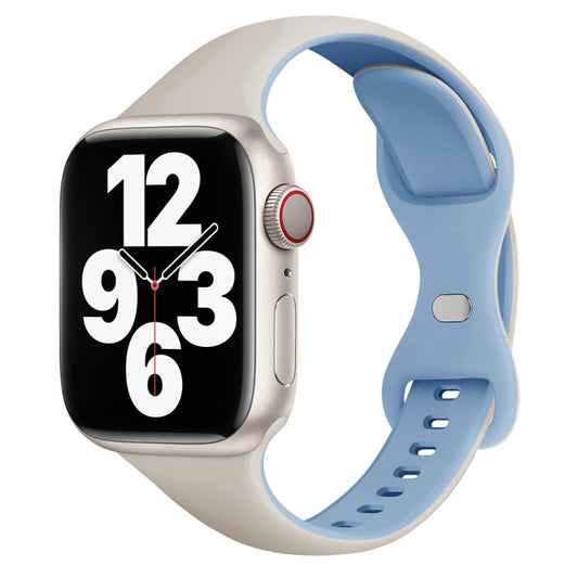 Two Color Slim Butterfly Buckle Silicone Watch Band, For Apple Watch Series 5 44mm, For Apple Watch Series 5 40mm, For Apple Watch Series 4 44mm, For Apple Watch Series 4 40mm, For Apple Watch Series 3 38mm, For Apple Watch Series 3 42mm