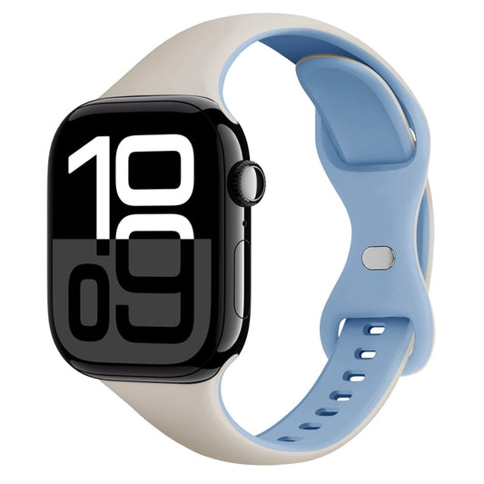 Two Color Slim Butterfly Buckle Silicone Watch Band, For Apple Watch Series 10 46mm, For Apple Watch Series 10 42mm, For Apple Watch SE 2023 44mm, For Apple Watch SE 2023 40mm, For Apple Watch Ultra 2 49mm, For Apple Watch Series 9 45mm