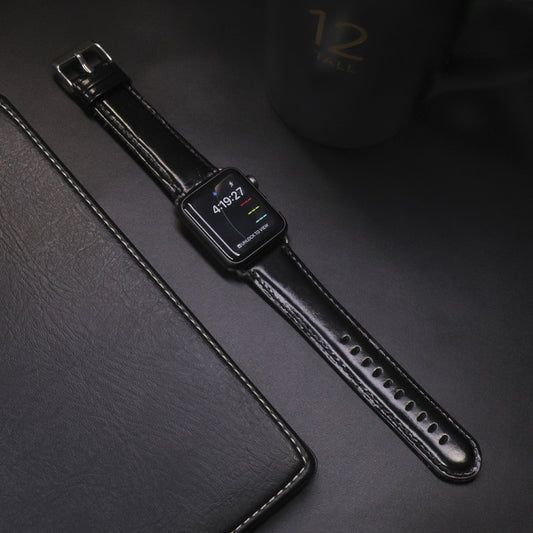 Round Tail Retro Crazy Horse Texture Genuine Leather Replacement Strap Watchband, For Apple Watch 5 & 4 44mm / 3 & 2 & 1 42mm, For Apple Watch Series 7 41mm / 6 & SE & 5 & 4 40mm / 3 & 2 & 1 38mm