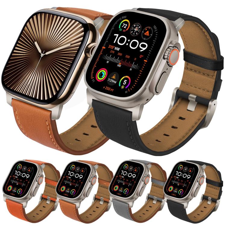 Titanium Buckle Nappa Genuine Leather Watch Band, For Apple Watch 46mm / 49mm / 45mm / 44mm, For Apple Watch 42mm / 41mm / 40mm / 38mm