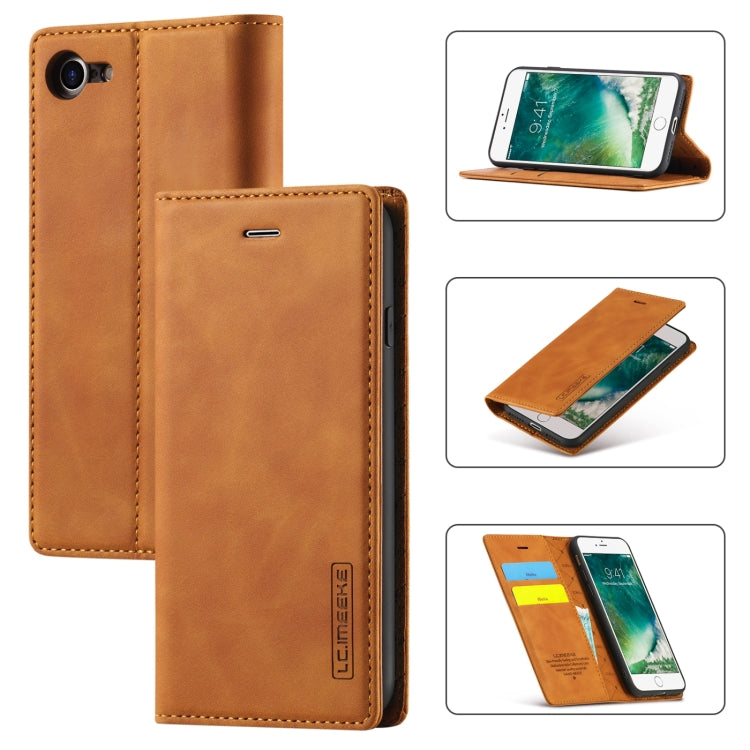 LC.IMEEKE Strong Magnetism Ultra-thin Horizontal Flip Shockproof Matte TPU + PU Leather Case with Holder & Card Slots & Wallet, For iPhone 11, For iPhone 11 Pro, For iPhone 11 Pro Max, For iPhone SE 2022 / SE 2020 / 8 / 7