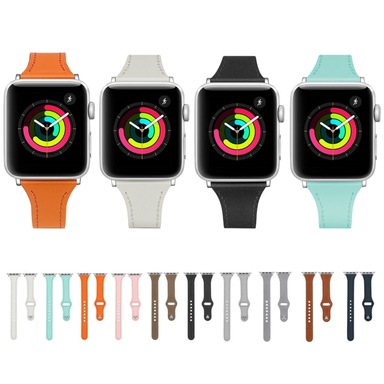 Leather Replacement Strap Watchband with Steel Button, For Apple Watch Series 7 41mm / & 6 & SE & 5 & 4 40mm, For Apple Watch Series 7 45mm / & 6 & SE & 5 & 4 44mm