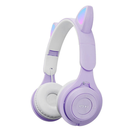 M6 Luminous Cat Ears Two-color Foldable Bluetooth Headset with 3.5mm Jack & TF Card Slot, Two-color Pink, Two-color Blue, Two-color Purple, Two-color White