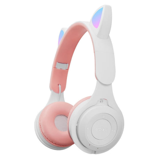 M6 Luminous Cat Ears Two-color Foldable Bluetooth Headset with 3.5mm Jack & TF Card Slot, Two-color Purple, Two-color White, Two-color Pink