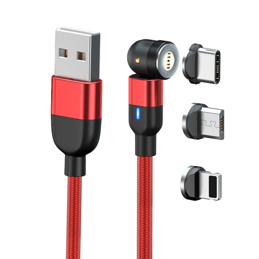 1m 3A Output 3 in 1 USB to 8 Pin + USB-C / Type-C + Micro USB 540 Degree Rotating Magnetic Data Sync Charging Cable, 1m 3 in 1