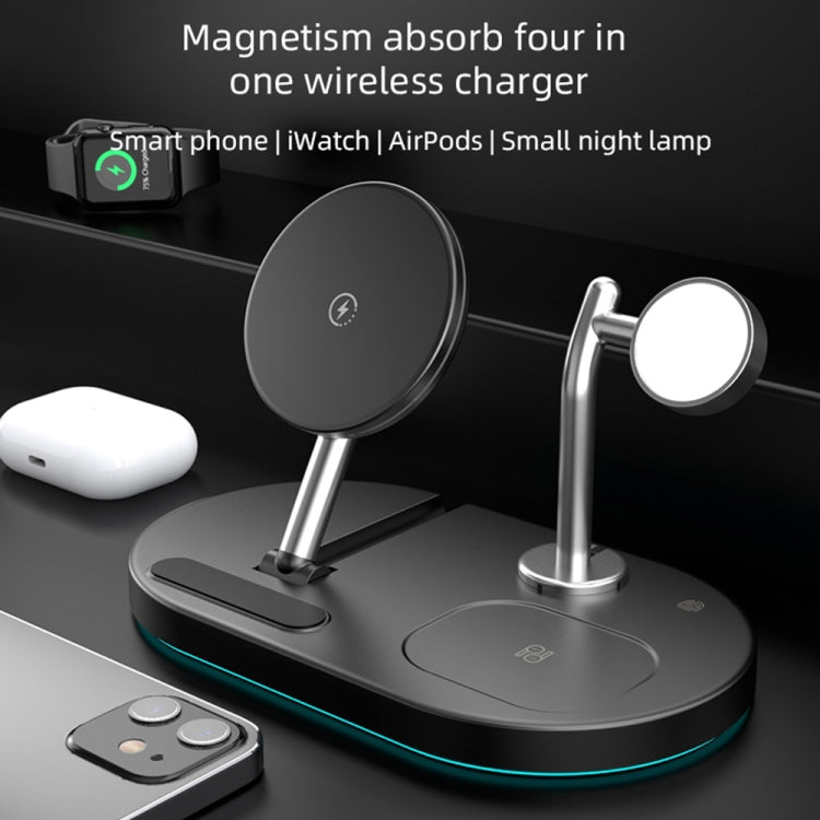 S20 4 in 1 15W Multifunctional Magnetic Wireless Charger with Night Light & Holder for Mobile Phones / AirPods, S20 Black, S20 White