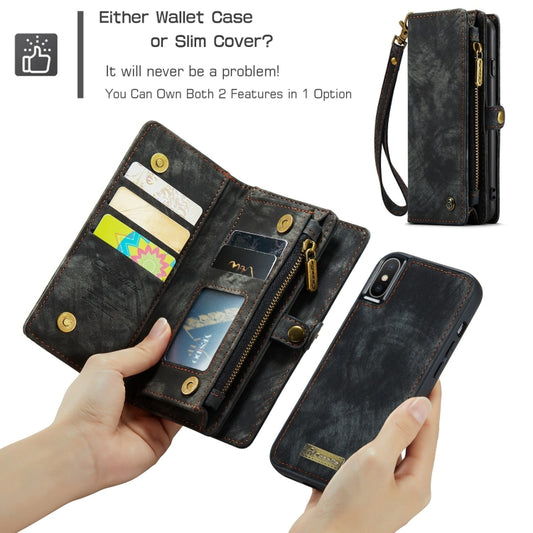 For iPhone X / XS CaseMe-008 TPU + PC Magnetic Absorption Detachable Back Cover Horizontal Flip Leather Case with Holder & Card Slots & Zipper Wallet & Photo Frame