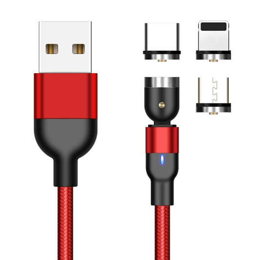 2m 2A Output 3 in 1 USB to 8 Pin + USB-C / Type-C + Micro USB Nylon Braided Rotate Magnetic Charging Cable, 2m 3 in 1, 2m 3 in 1
