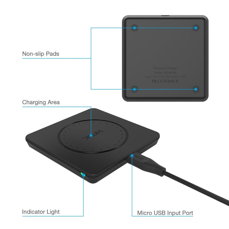 Vinsic 5V 1A Output Qi Standard Portable Wireless Charger Pad, Vinsic