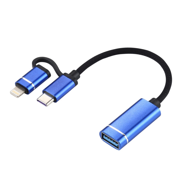 USB 3.0 Female to 8 Pin + USB-C / Type-C Male Charging + Transmission OTG Nylon Braided Adapter Cable, Cable Length: 11cm, 8 Pin Black, 8 Pin Silver + White, 8 Pin Silver, 8 Pin Red, 8 Pin Blue