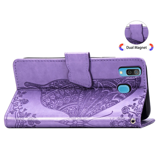 Butterfly Love Flowers Embossing Horizontal Flip Leather Case for Galaxy A40, with Holder & Card Slots & Wallet & Lanyard, For Galaxy A40