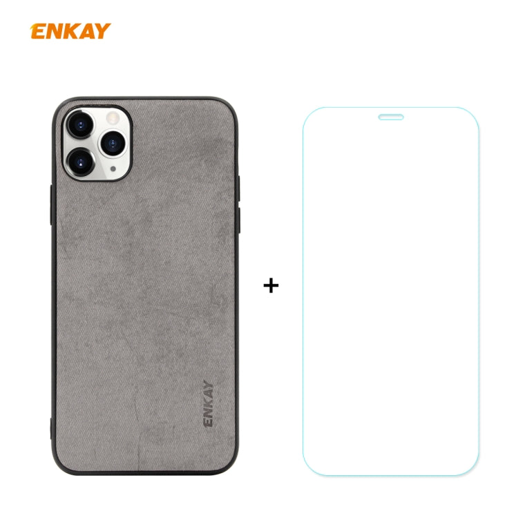 For iPhone 11 Pro Max ENKAY ENK-PC0302 2 in 1 Business Series Fabric Texture PU Leather + TPU Soft Slim Case Cover & 0.26mm 9H 2.5D Tempered Glass Film, For iPhone 11 Pro Max