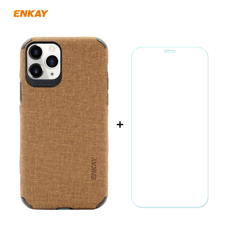 For iPhone 11 Pro Max ENKAY ENK-PC0332 2 in 1 Business Series Denim Texture PU Leather + TPU Soft Slim Case Cover & 0.26mm 9H 2.5D Tempered Glass Film, For iPhone 11 Pro Max