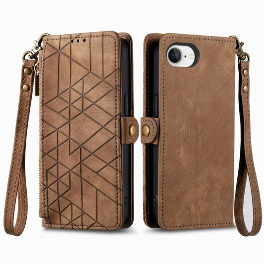 Geometric Zipper Wallet Side Buckle Leather Phone Case, For iPhone 17e / 16e, For iPhone 17 Pro Max, For iPhone 17 Pro, For iPhone 17, For iPhone Air, For iPhone 16 Pro Max, For iPhone 16 Pro, For iPhone 16 Plus