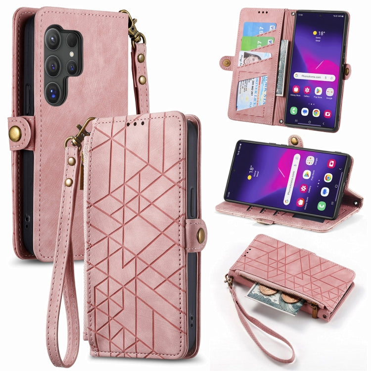 Geometric Zipper Wallet Side Buckle Leather Phone Case, For Samsung Galaxy S25 Ultra 5G, For Samsung Galaxy C55, For Samsung Galaxy M55, For Samsung Galaxy A55 5G, For Samsung Galaxy S24 Ultra 5G, For Samsung Galaxy S24+ 5G, For Samsung Galaxy S24 5G