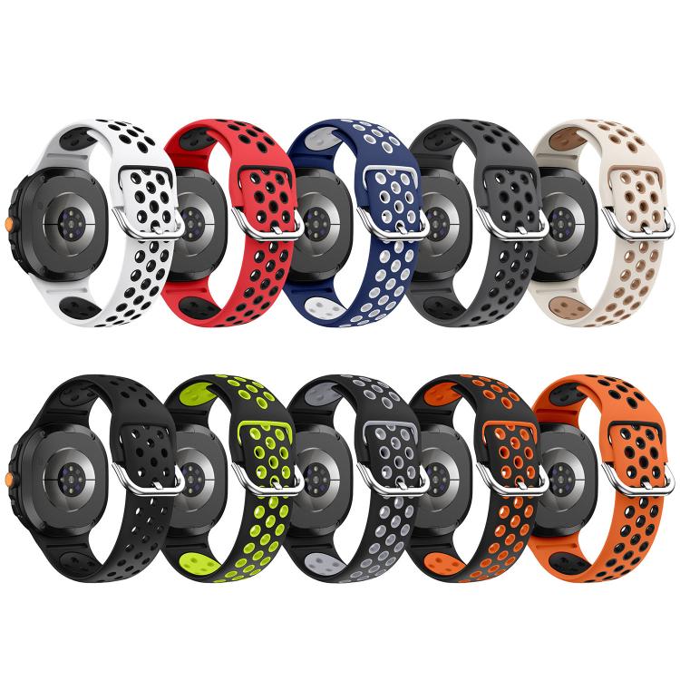 Round Holes Silver Buckle Two Color Silicone Watch Band, For Samsung Galaxy Watch8 / Watch8 Classic