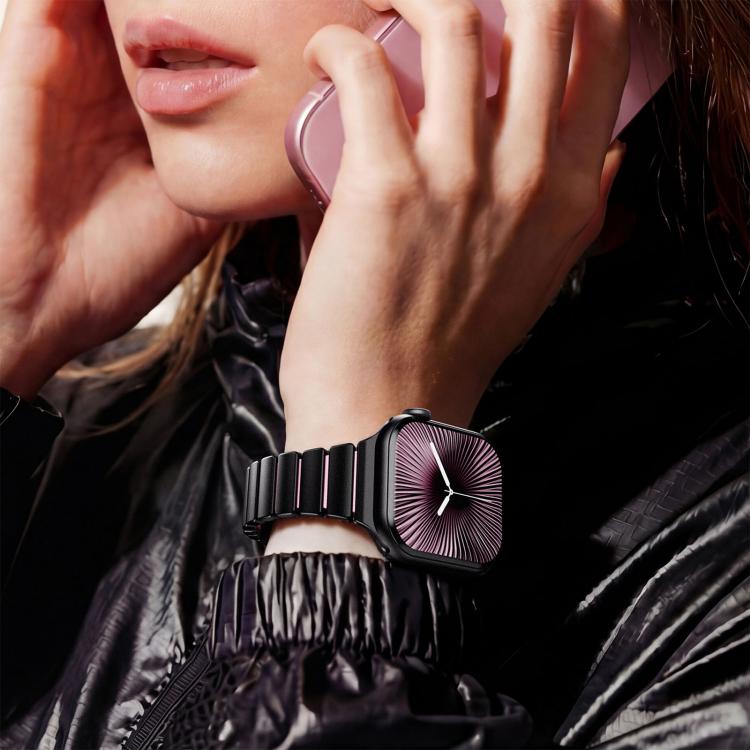 One Bead Waist Stainless Steel Folding Clasp Silicone Magnetic Watch Band, For Apple Watch 42mm / 41mm / 40mm / 38mm
