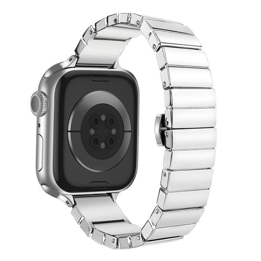 Piano Key Design Stainless Steel Folding Clasp Metal Watch Band, For Apple Watch 46mm / 49mm / 45mm / 44mm, For Apple Watch 42mm / 41mm / 40mm / 38mm